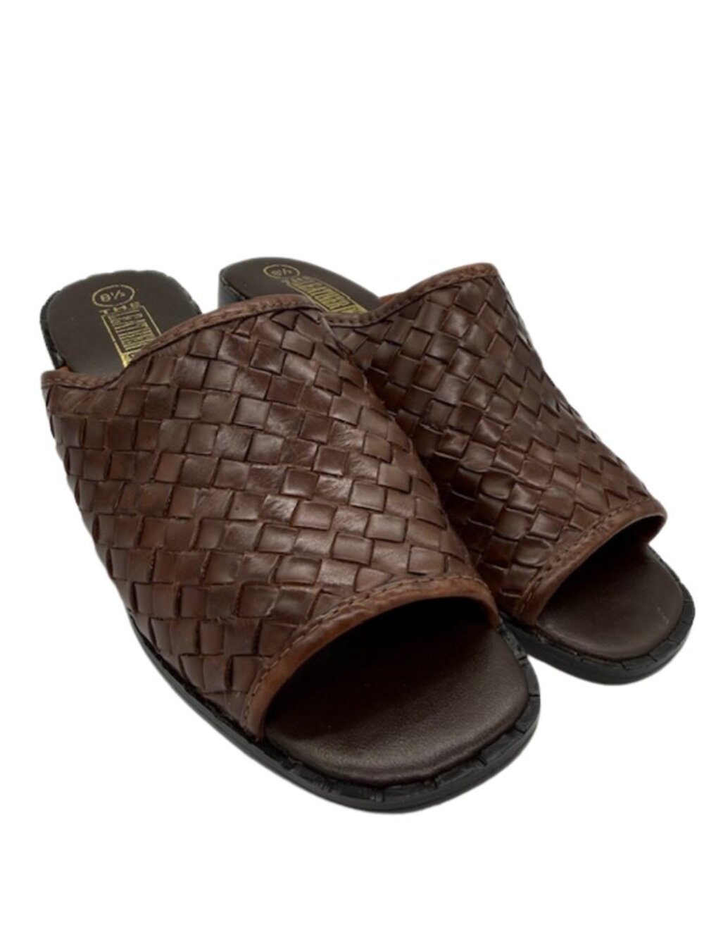 The Leather Collection Brown Woven Leather Slide Sandals Women’s 8.5